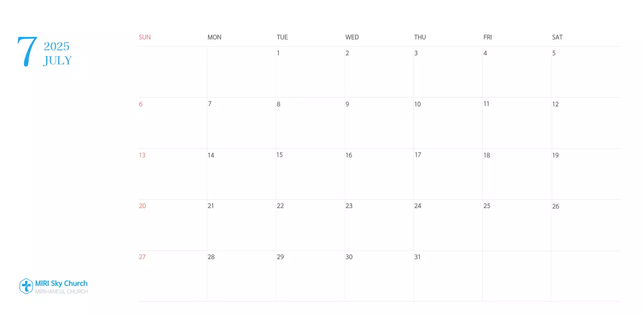 Blue modern concept church calendar