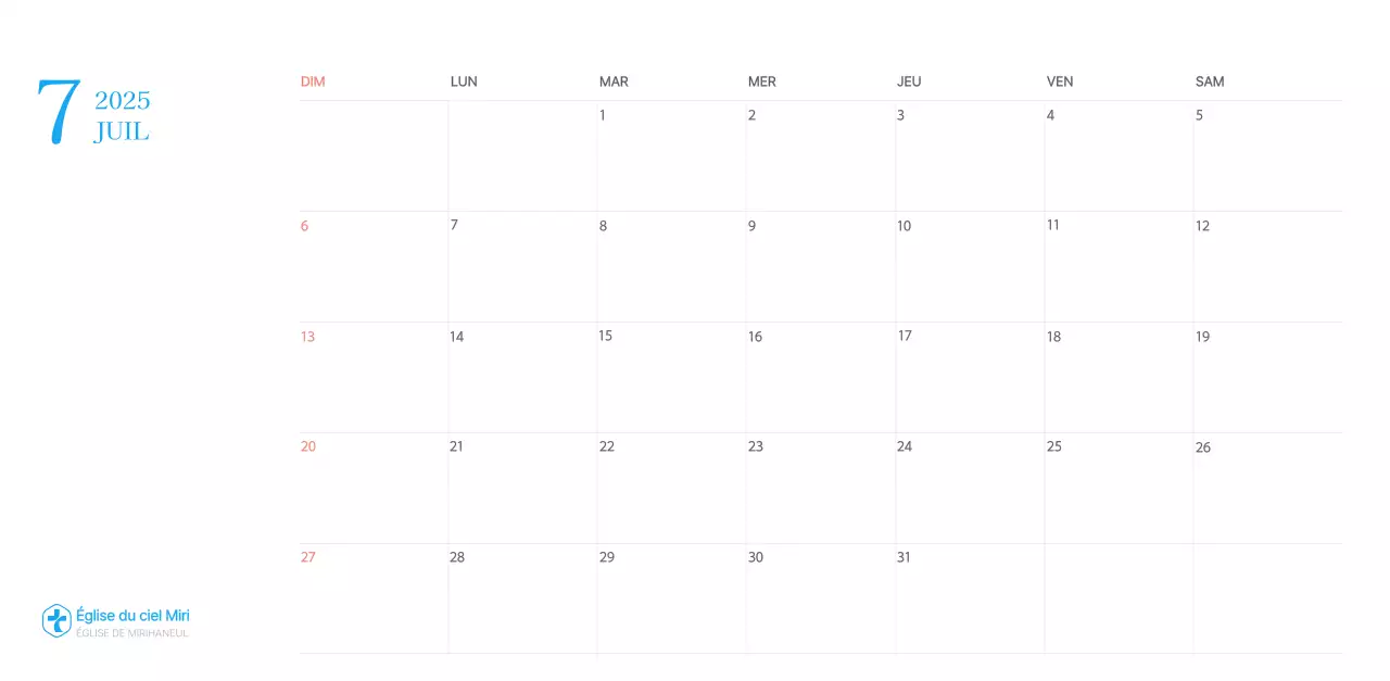 Calendrier d'église moderne bleu