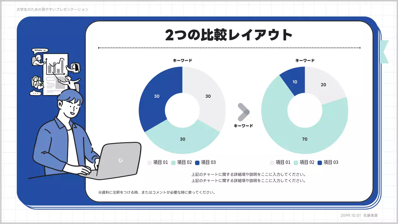 青 シンプル レポート テンプレート プレゼンテーション