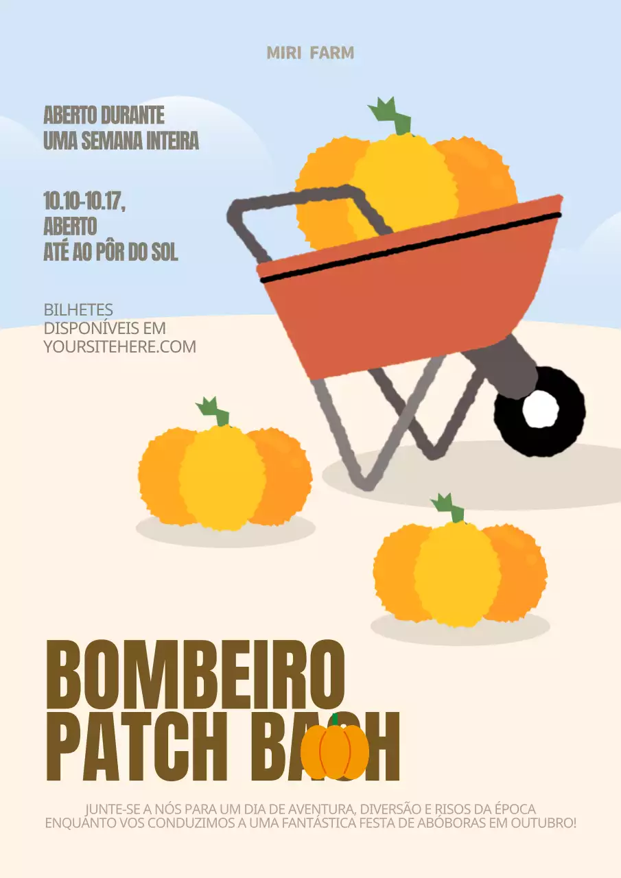 Um anúncio de festival de abóboras em azul claro e amarelo