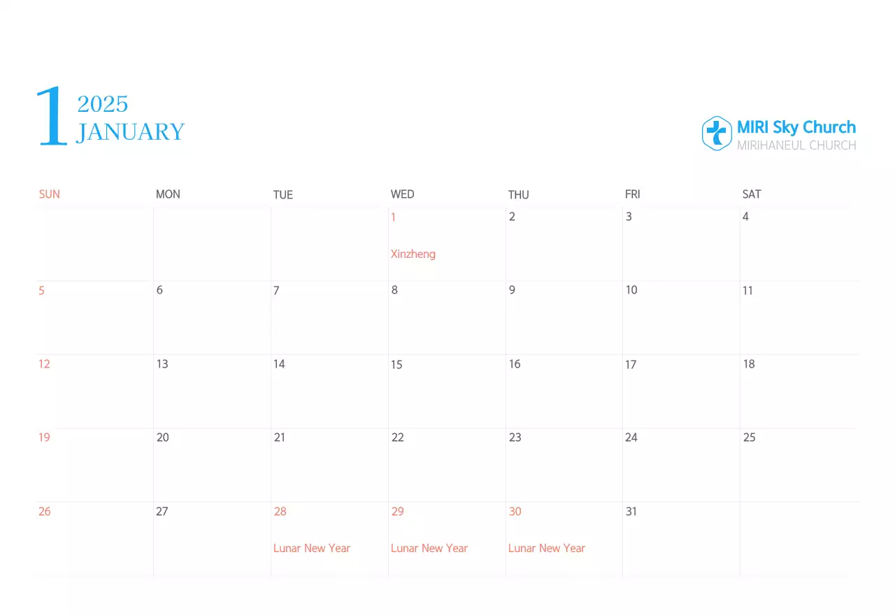 Blue modern concept church calendar