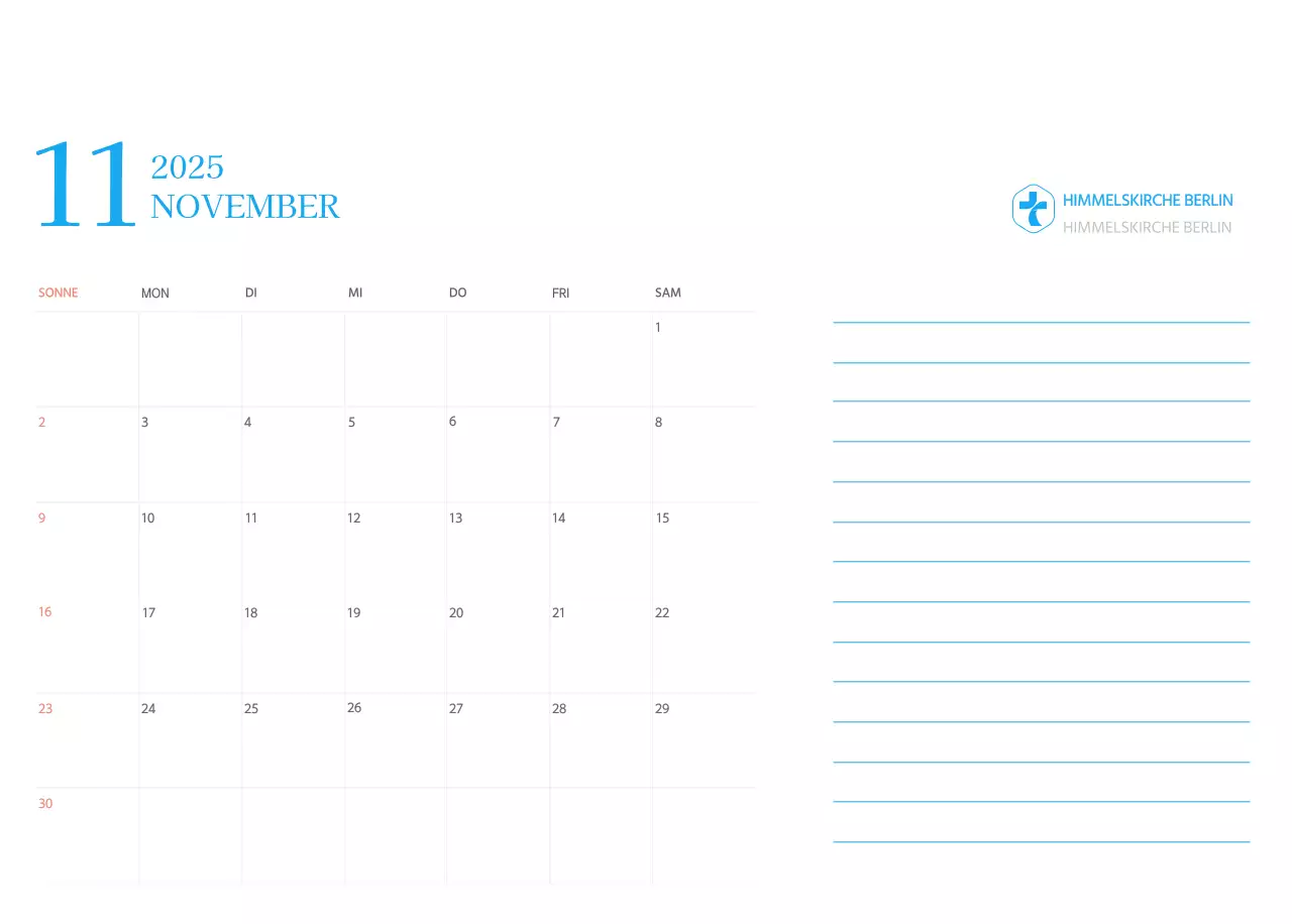 Blaues modernes Konzept Kirchenkalender