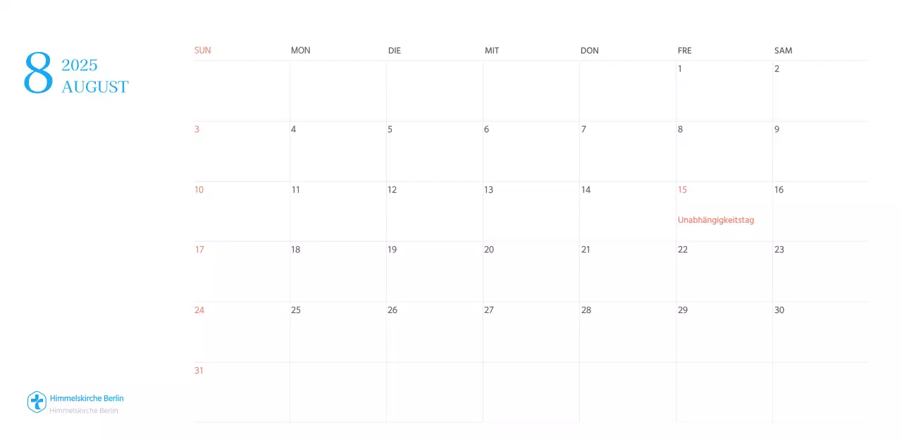 Blaues modernes Konzept Kirchenkalender