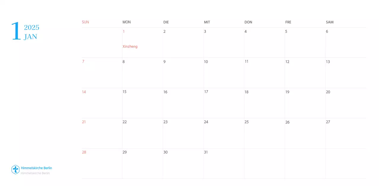 Blaues modernes Konzept Kirchenkalender