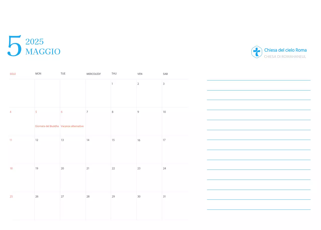 Calendario ecclesiastico blu di concezione moderna