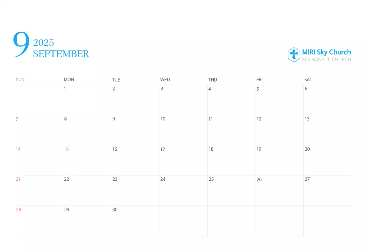 Blue modern concept church calendar