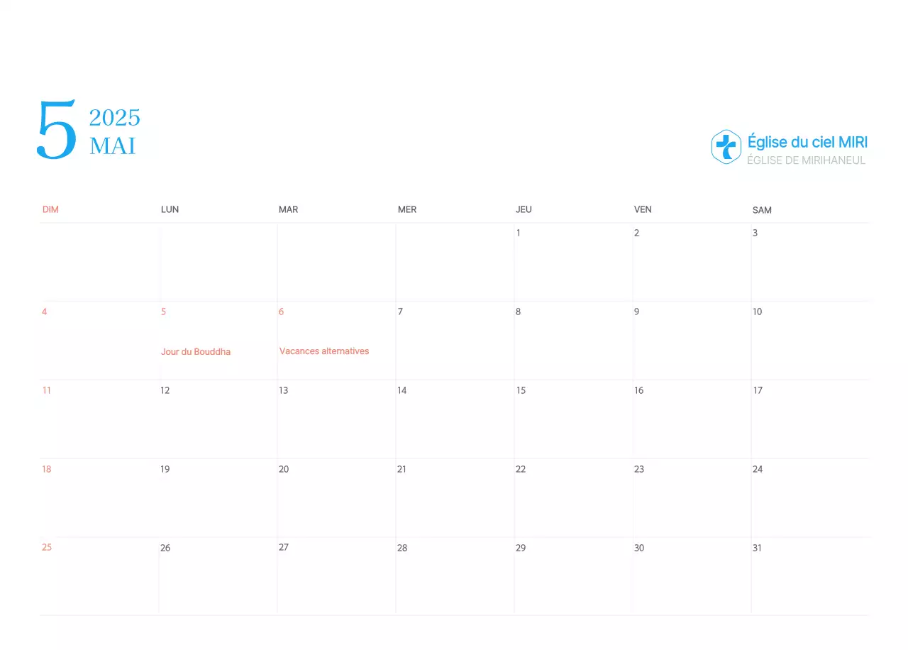 Calendrier d'église moderne bleu