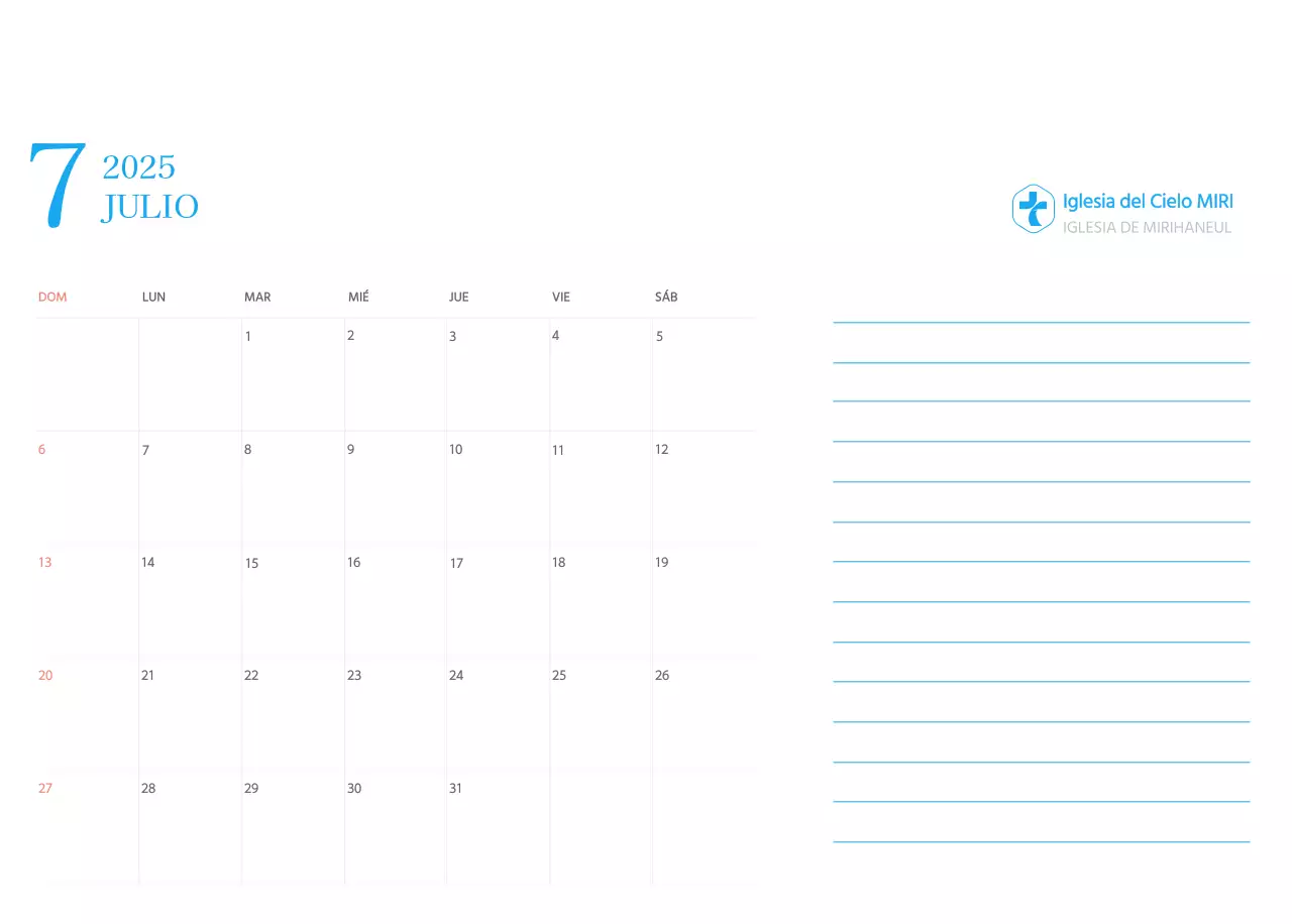Calendario eclesiástico azul de concepto moderno