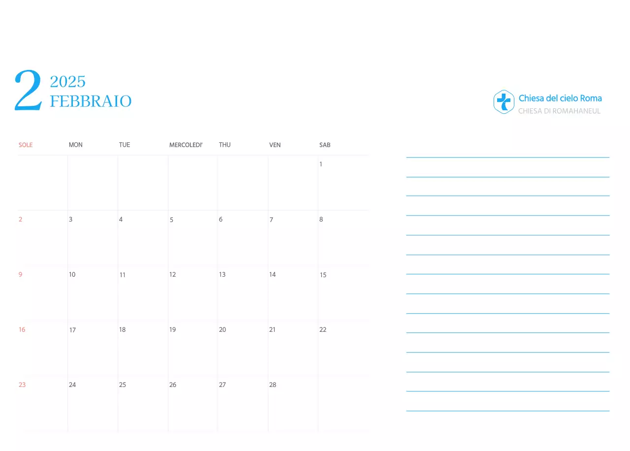 Calendario ecclesiastico blu di concezione moderna