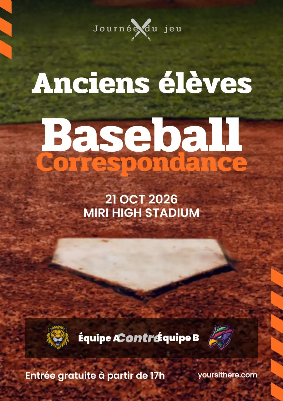 Promouvoir un simple match de baseball scolaire en orange et blanc
