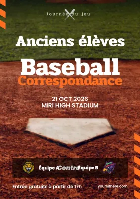 Promouvoir un simple match de baseball scolaire en orange et blanc