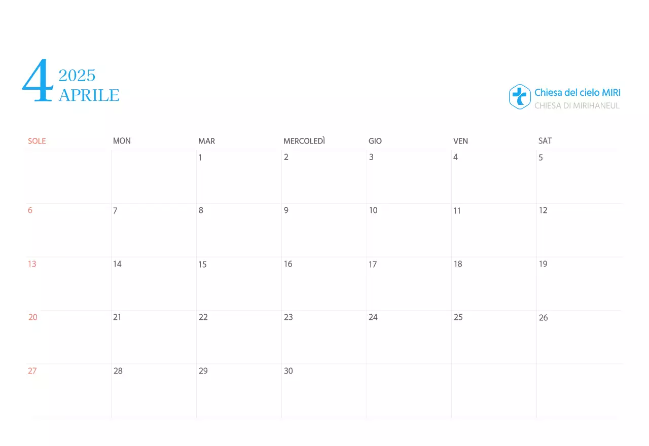 Calendario ecclesiastico blu di concezione moderna