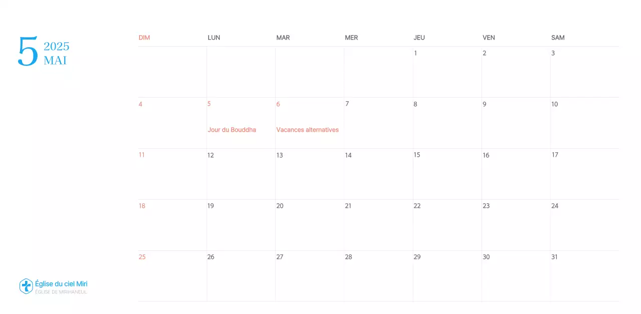 Calendrier d'église moderne bleu