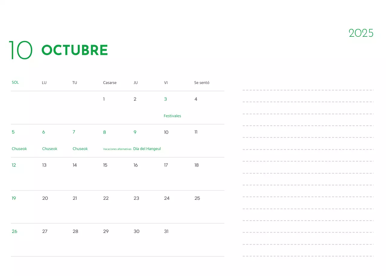 Un calendario con una foto de un cachorro y un bonito mensaje en color verde