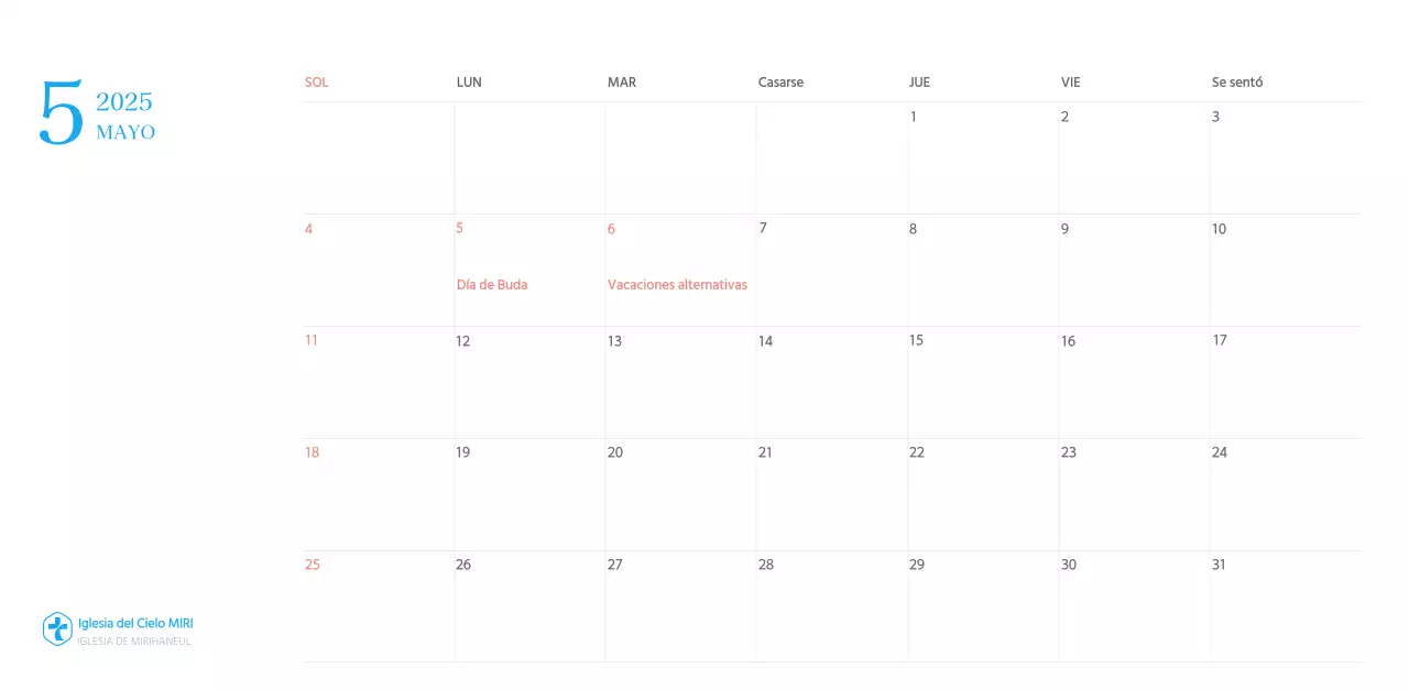 Calendario eclesiástico azul de concepto moderno