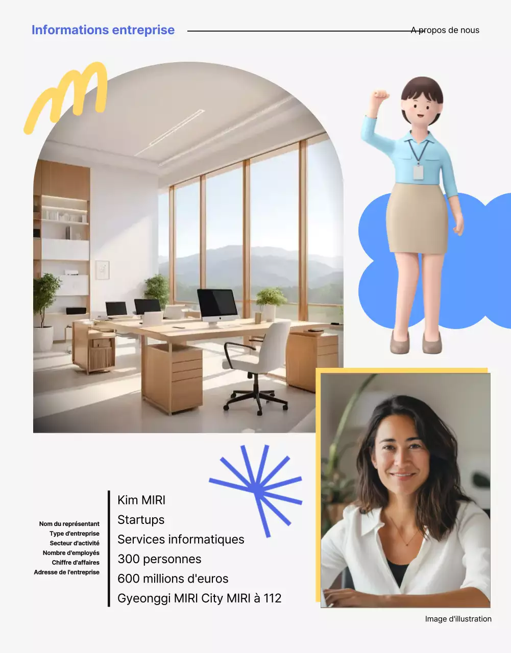 Une lettre de motivation propre à l'offre d'emploi d'une entreprise, en bleu et jaune