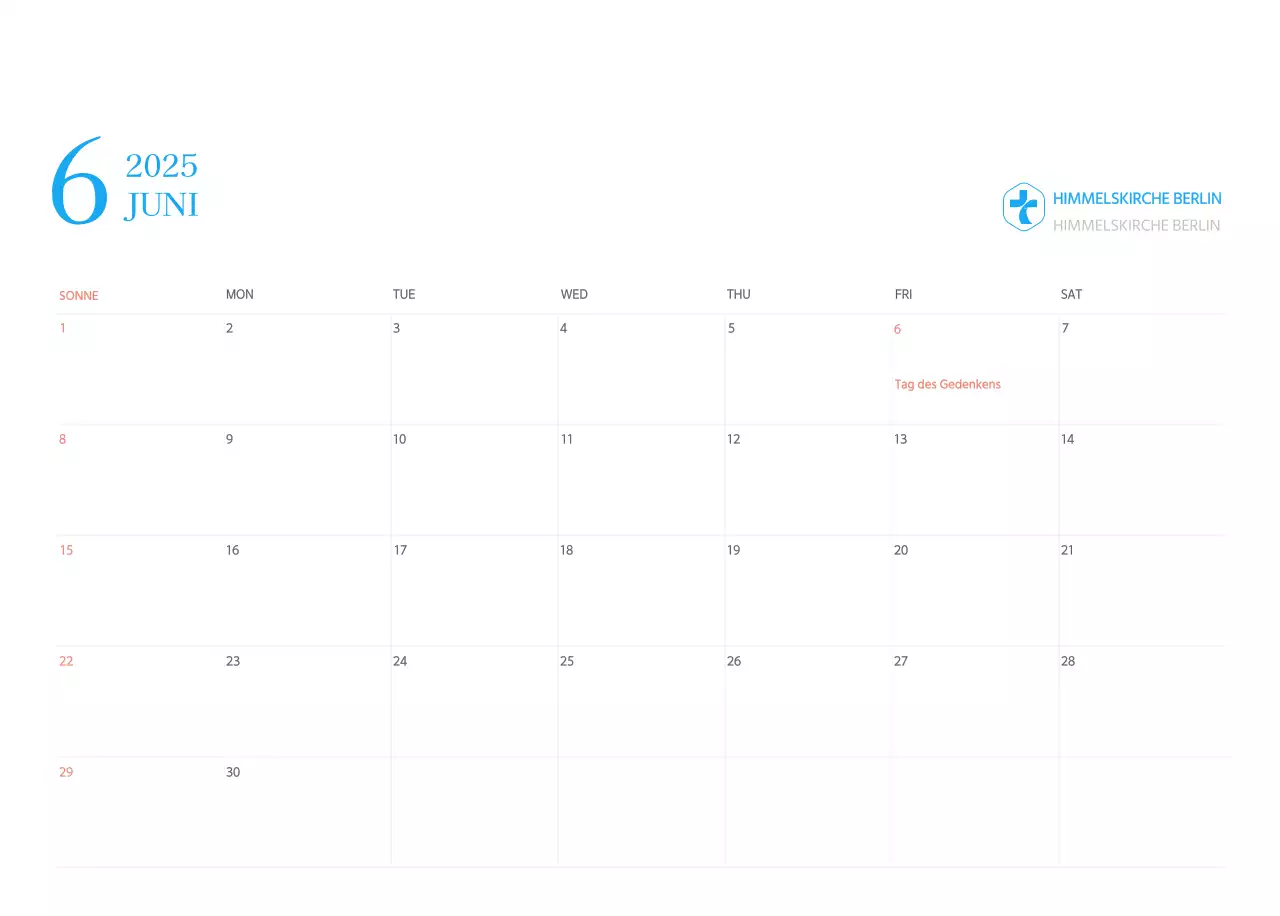 Blaues modernes Konzept Kirchenkalender