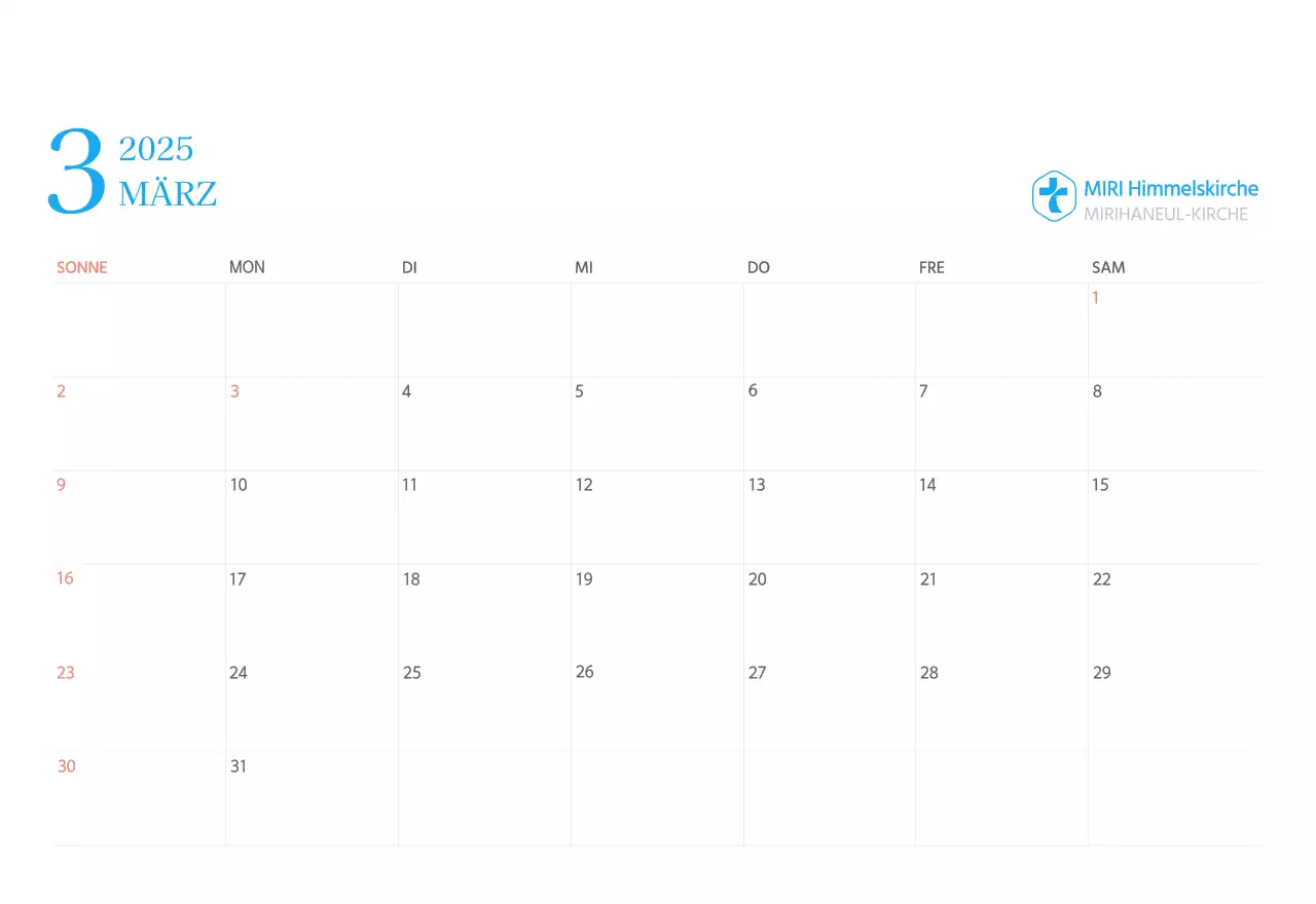 Blaues modernes Konzept Kirchenkalender
