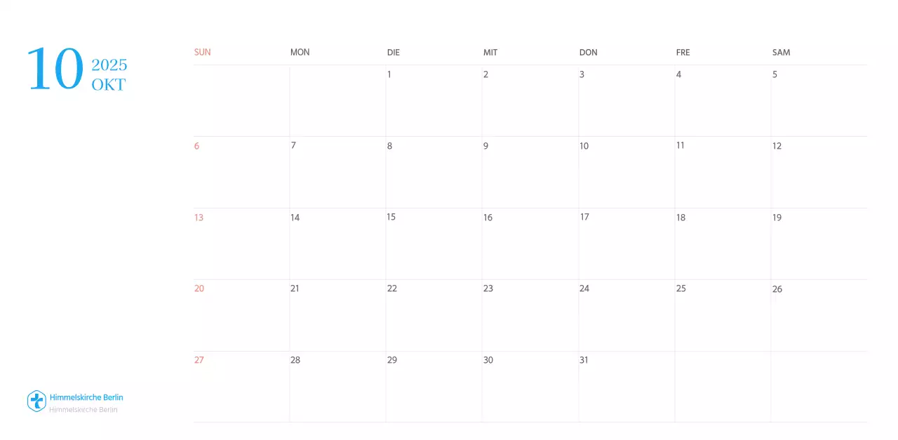 Blaues modernes Konzept Kirchenkalender