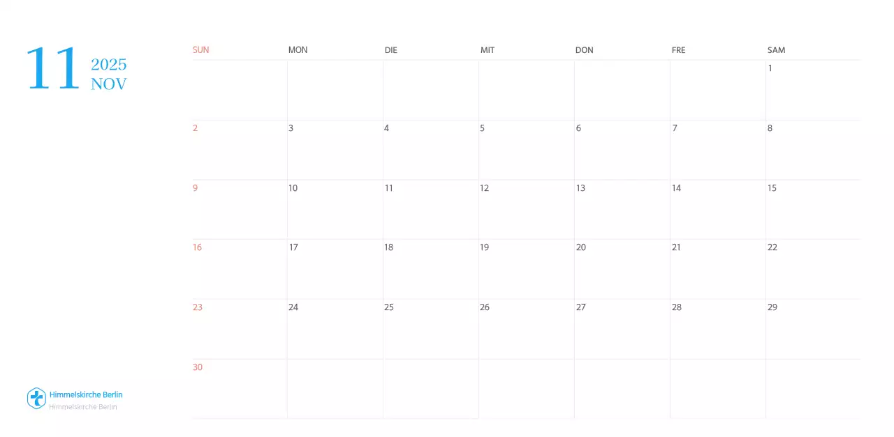 Blaues modernes Konzept Kirchenkalender