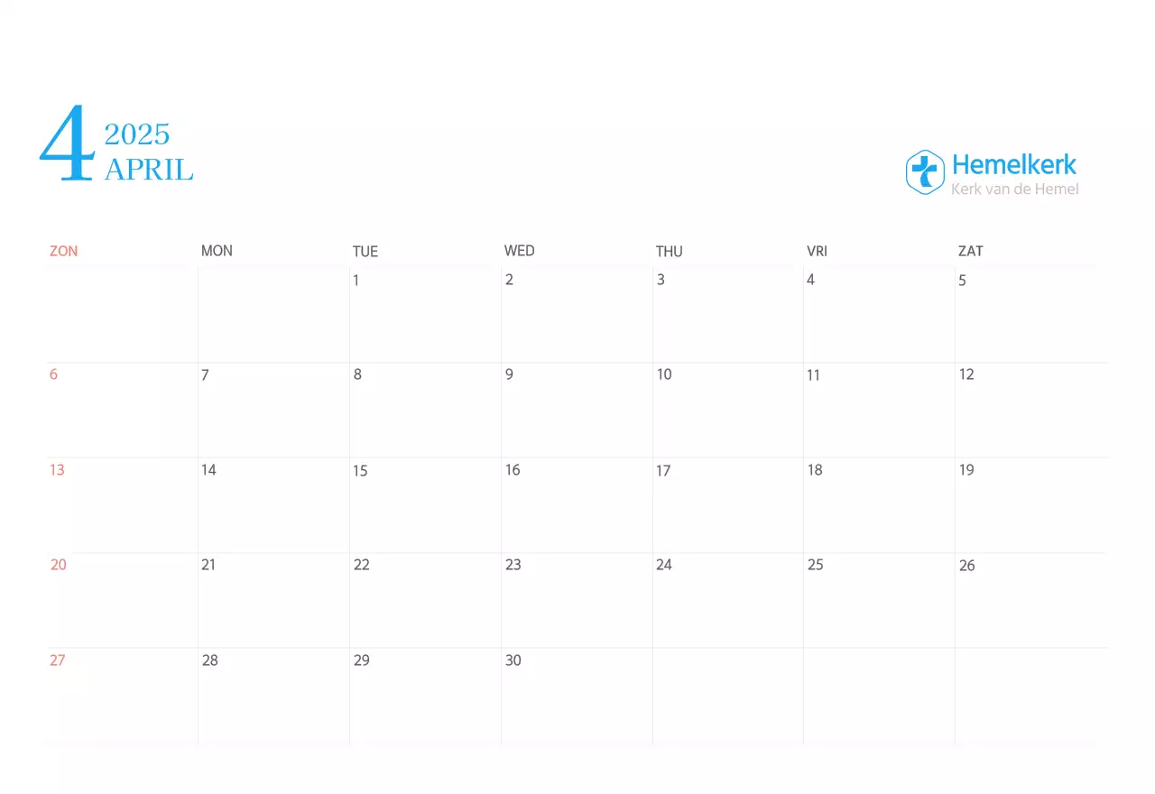 Blauw modern concept kerkkalender