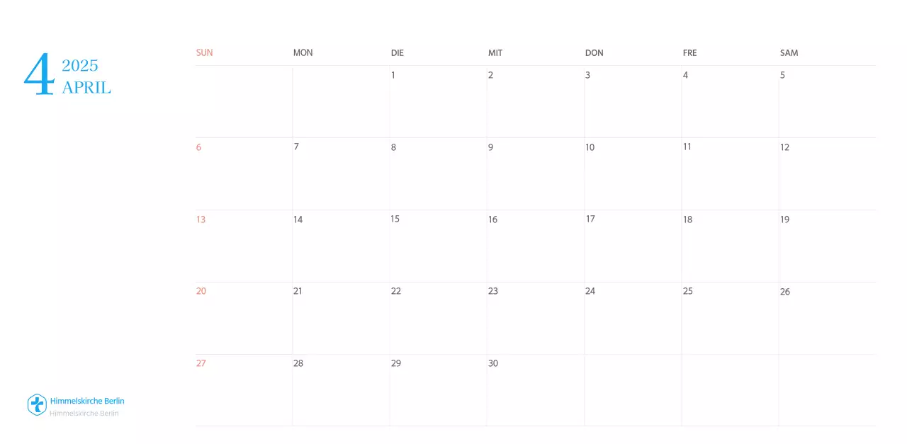 Blaues modernes Konzept Kirchenkalender