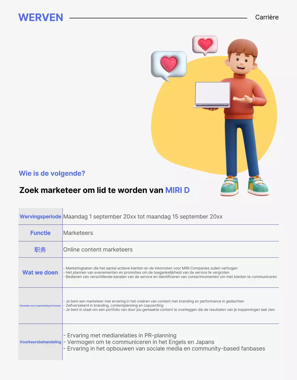 Een nette blauw met gele sollicitatiebrief voor een bedrijfsvacature