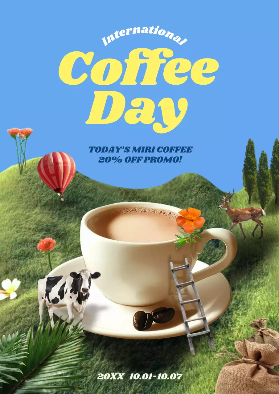 Blue Creative Coffee Promotion Poster