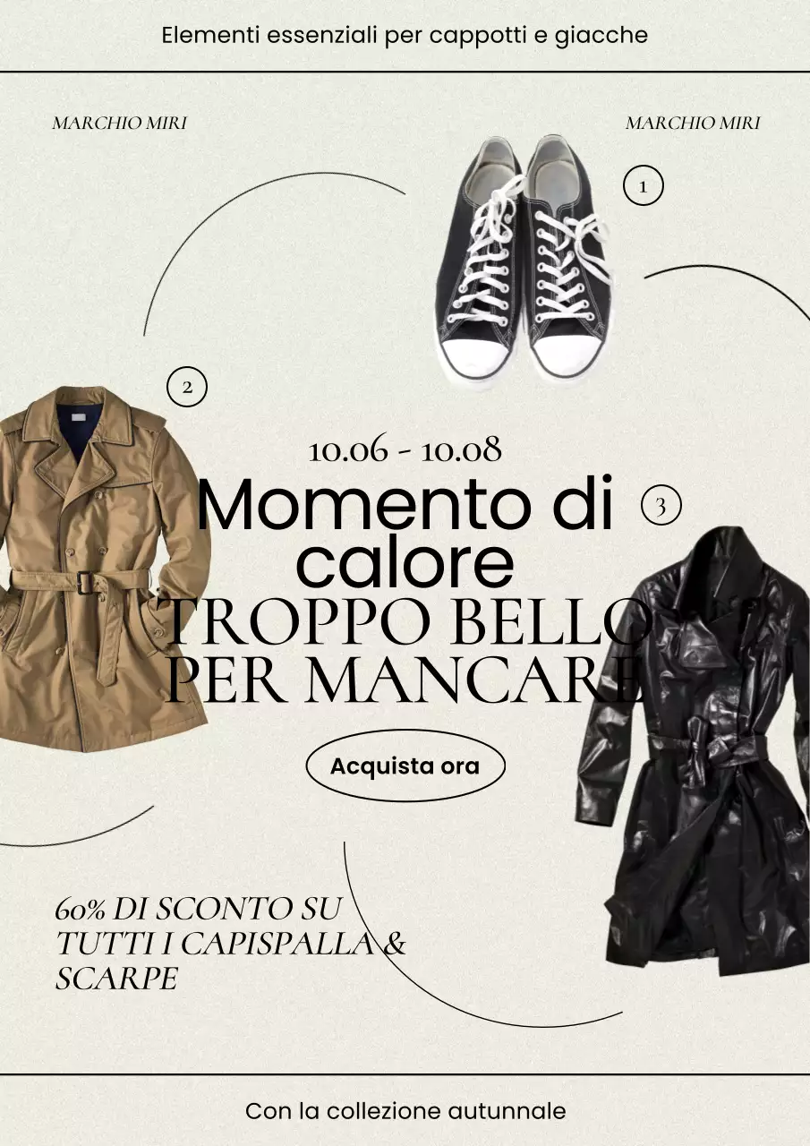 Moderna pubblicità di abbigliamento autunnale in avorio e nero