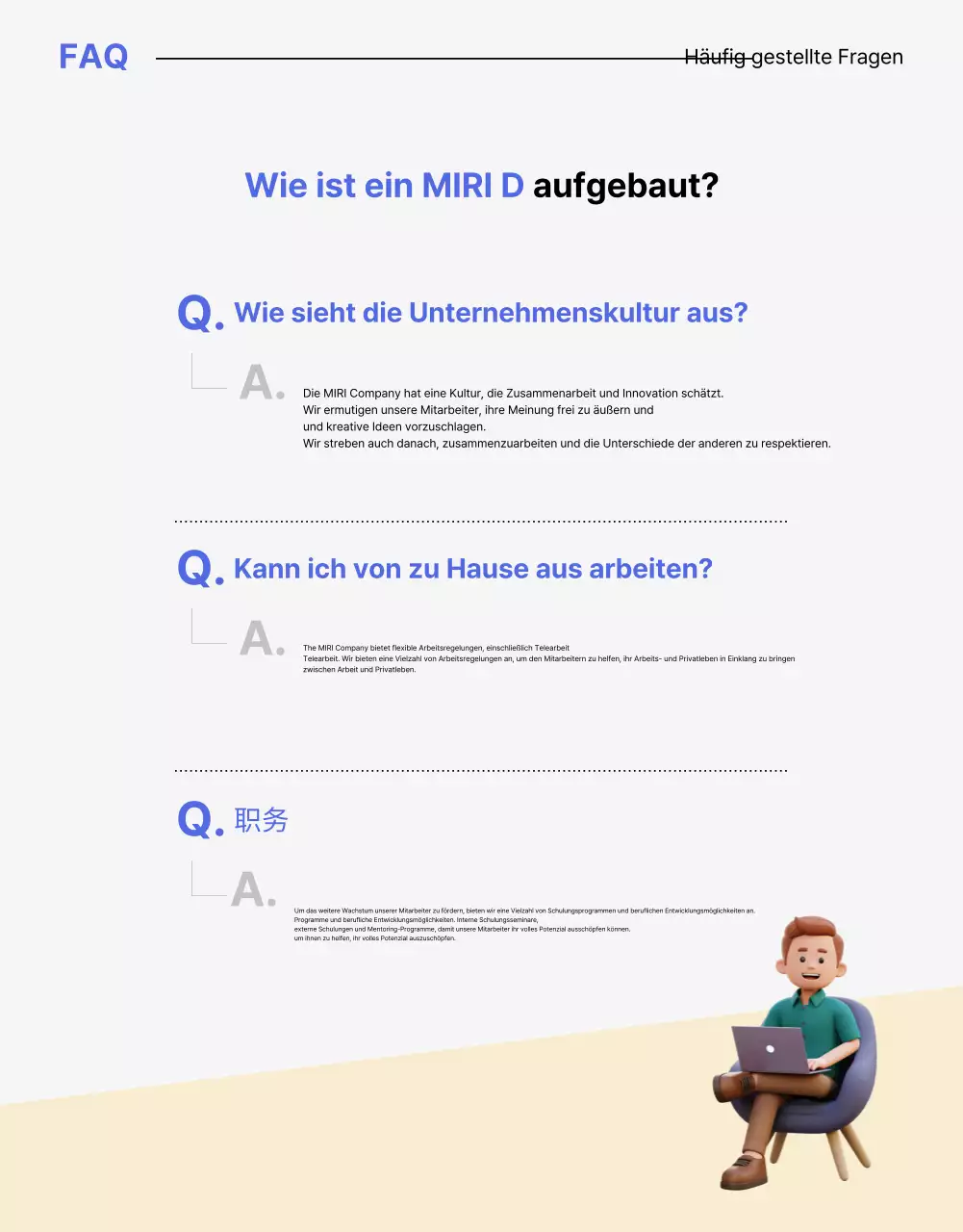 Ein sauberes blaues und gelbes Anschreiben zur Stellenausschreibung eines Unternehmens