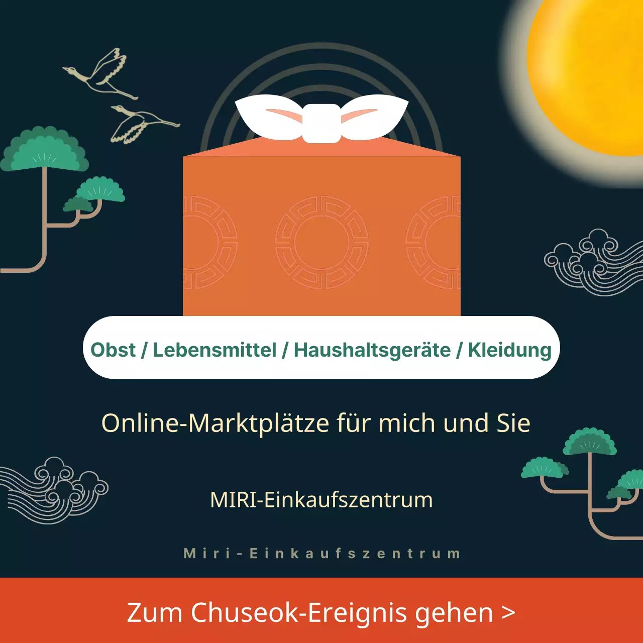 Eine orientalische, blau-gelbe Mittherbstfest-Verkaufsanzeige