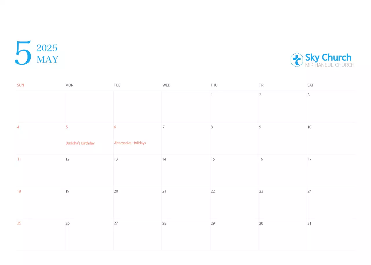 Blue modern concept church calendar
