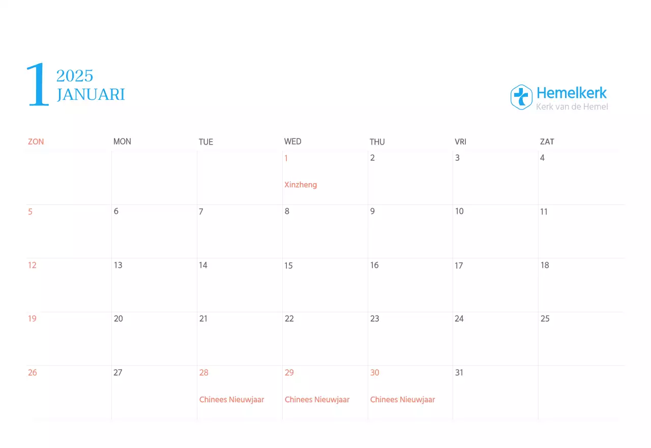 Blauw modern concept kerkkalender