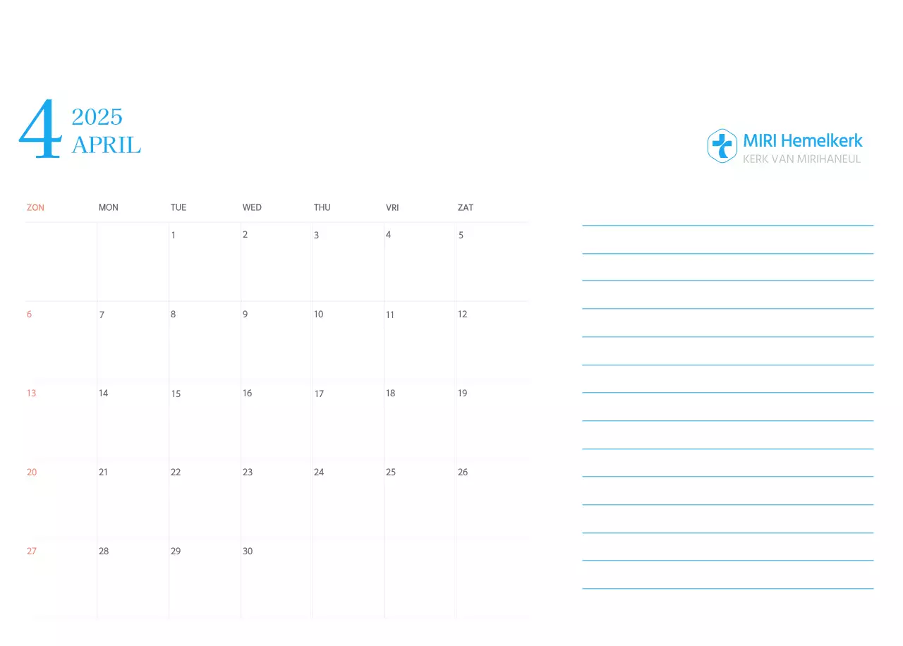 Blauw modern concept kerkkalender