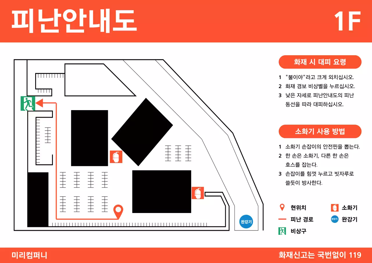 빨강의 심플한 피난 안내 안전 지침