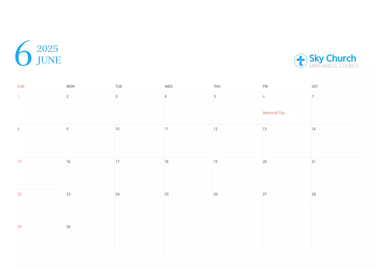 Blue modern concept church calendar