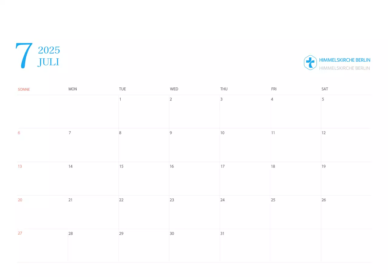 Blaues modernes Konzept Kirchenkalender