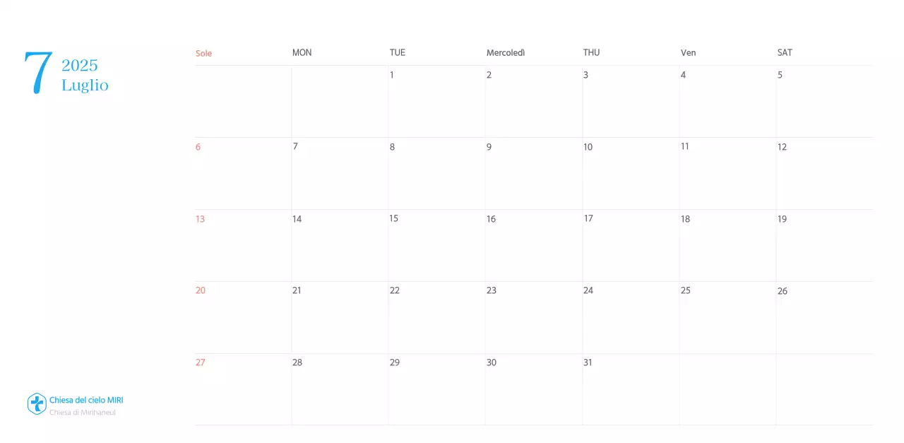 Calendario ecclesiastico blu di concezione moderna