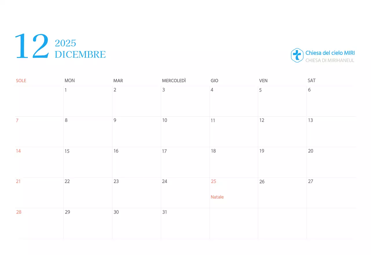 Calendario ecclesiastico blu di concezione moderna