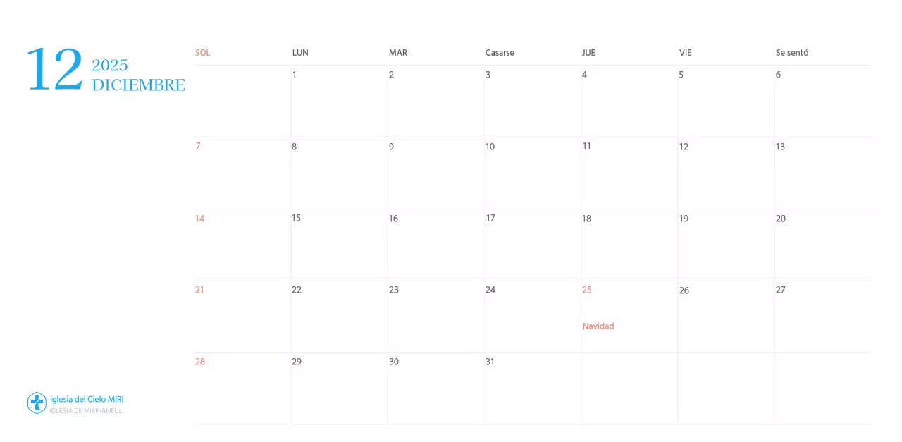 Calendario eclesiástico azul de concepto moderno