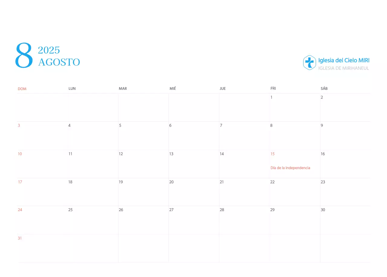 Calendario eclesiástico azul de concepto moderno