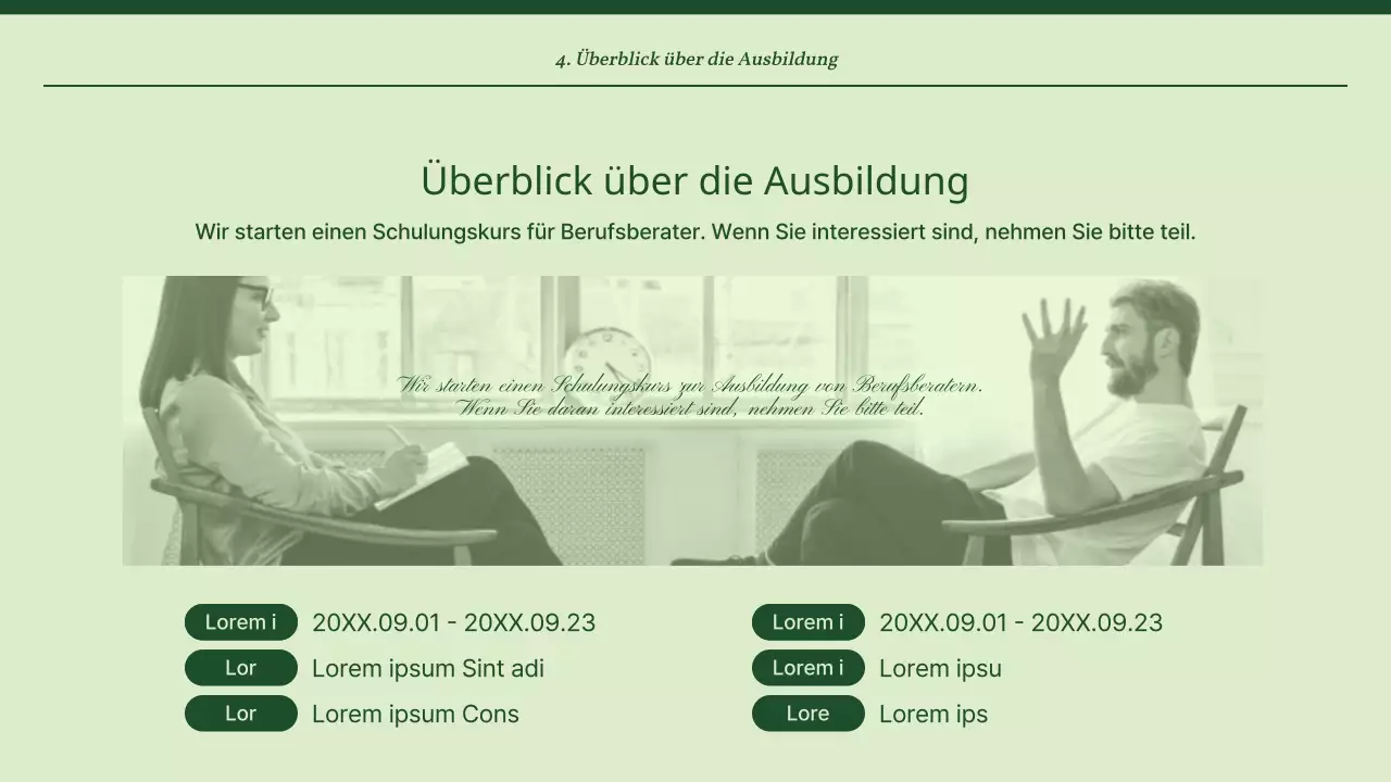 Einfache, grüne und minzige Schulungsmaterialien für Berater