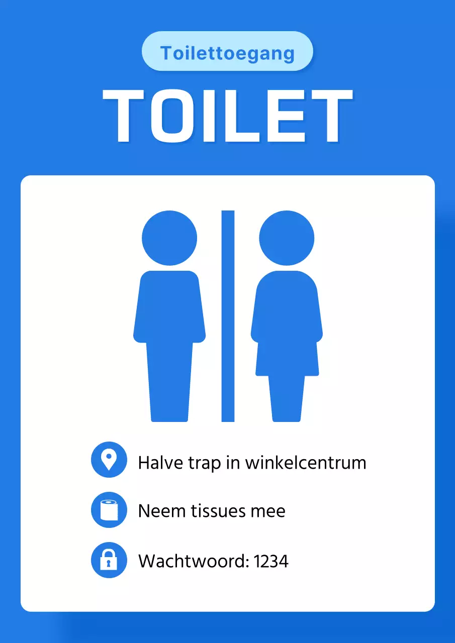 Een eenvoudige blauwe toiletmededeling