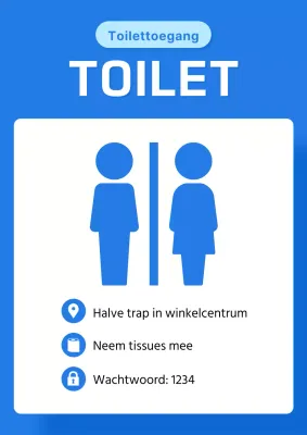 Een eenvoudige blauwe toiletmededeling