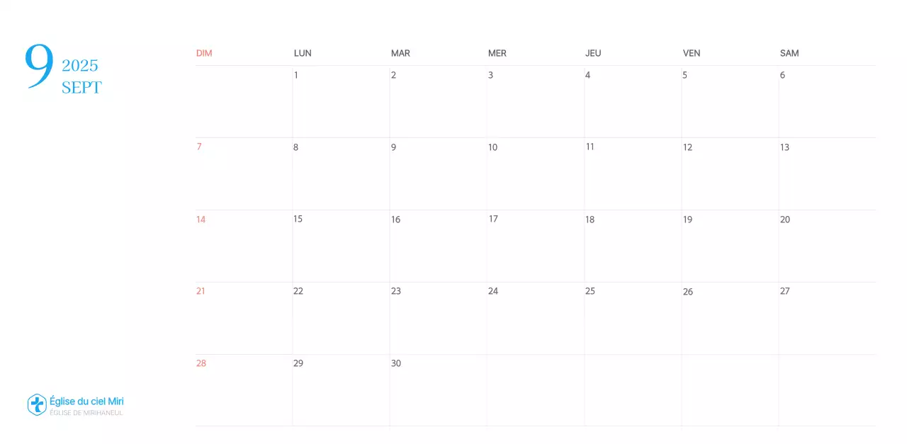 Calendrier d'église moderne bleu