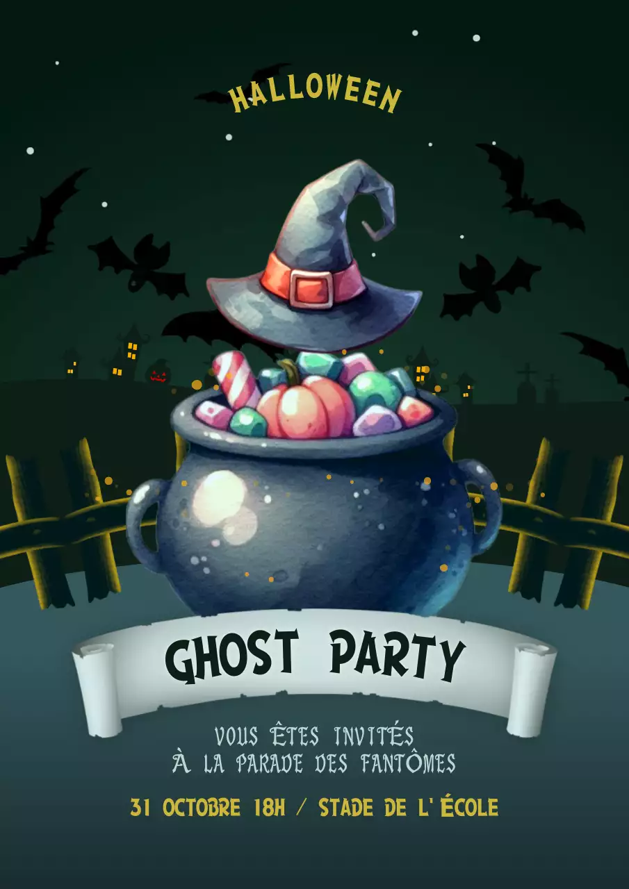 Faites la promotion de votre fête d'Halloween avec des accents noirs et gris