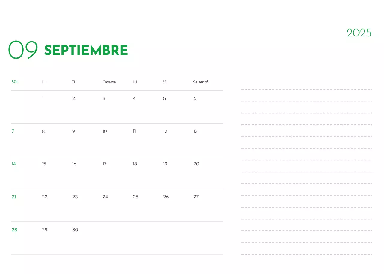 Un calendario con una foto de un cachorro y un bonito mensaje en color verde