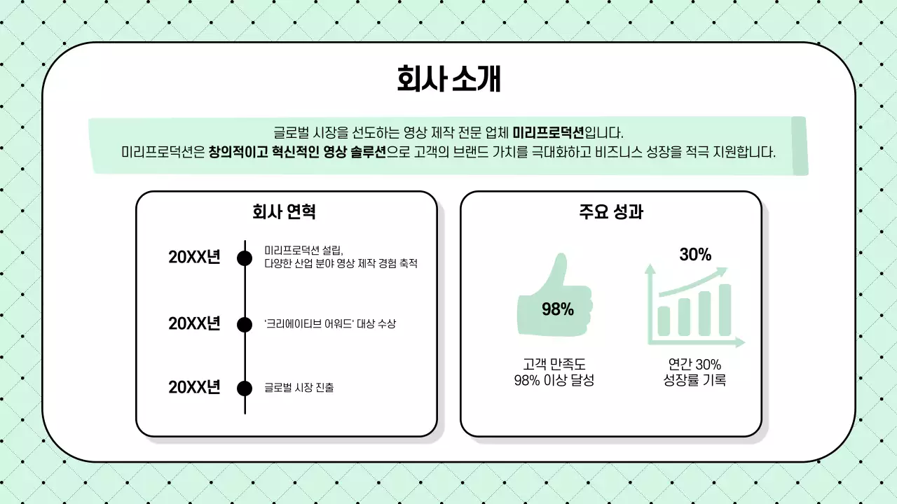 민트색의 심플한 영상 전문 제작 업체 제안서