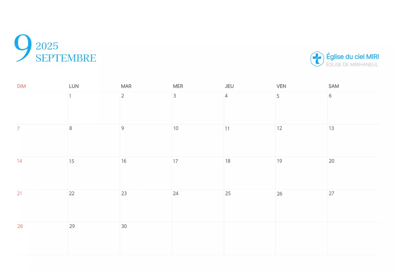 Calendrier d'église moderne bleu