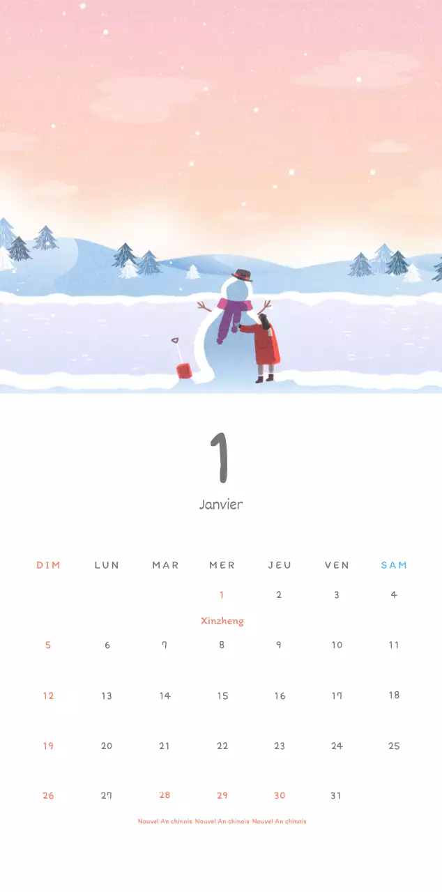 Calendriers mignons avec des illustrations câlines